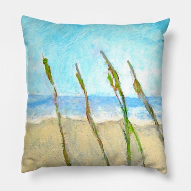Sea Oats on the Dune – Imbressionist Coastal Beach Painting Pillow by DonWillisJrArt