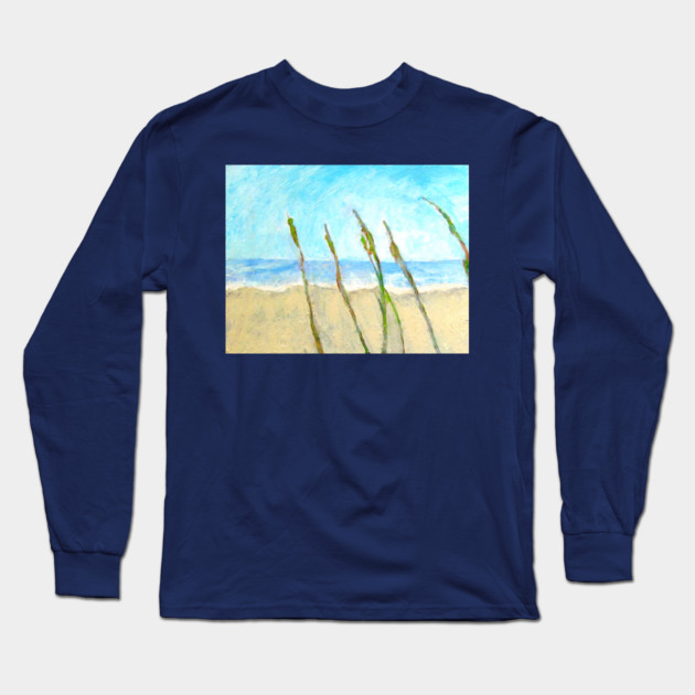 Sea Oats on the Dune – Imbressionist Coastal Beach Painting Long Sleeve T-Shirt by DonWillisJrArt
