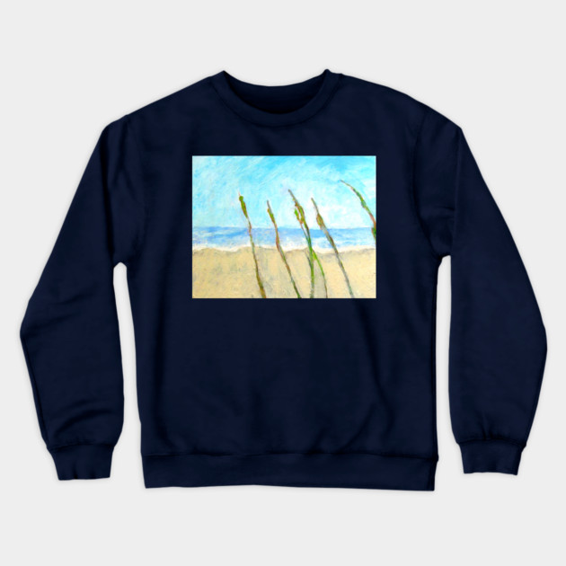 Sea Oats on the Dune – Imbressionist Coastal Beach Painting Crewneck Sweatshirt by DonWillisJrArt