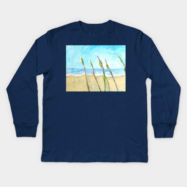 Sea Oats on the Dune – Imbressionist Coastal Beach Painting Kids Long Sleeve T-Shirt by DonWillisJrArt