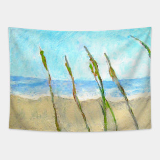 Sea Oats on the Dune – Imbressionist Coastal Beach Painting Tapestry
