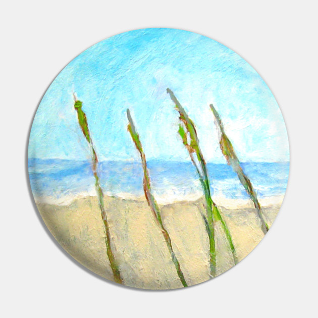 Sea Oats on the Dune – Imbressionist Coastal Beach Painting Pin by DonWillisJrArt