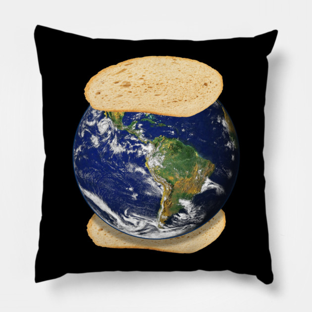 Earth Sandwich Funny Random Design Pillow by belownormal