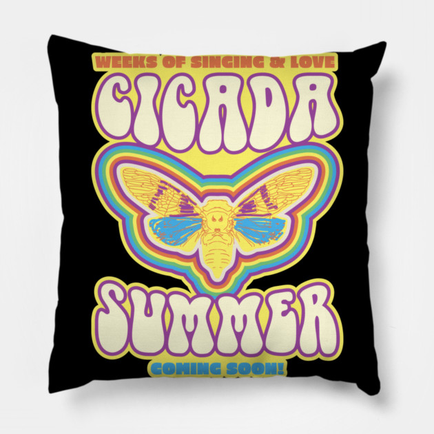 Cicada Summer Retro Vintage Art Meme design Pillow by creative