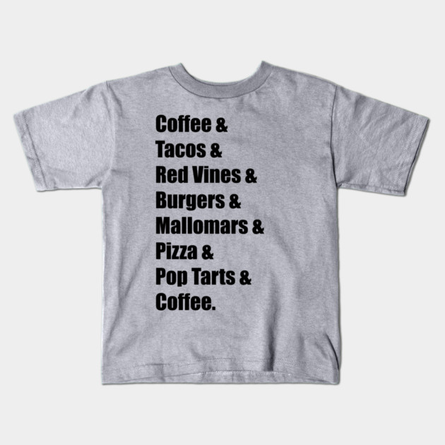Gilmore Girls Food List Kids T-Shirt by Stars Hollow Mercantile