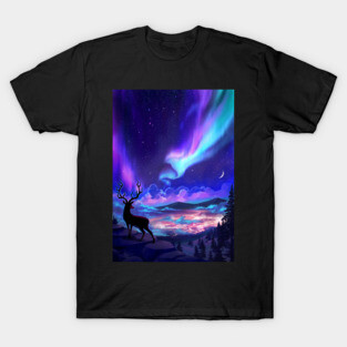 Deer Under Aurora Borealis T-Shirt