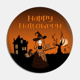 Happy Halloween! Orange Wiccan Pagan Cheeky Witch® Pin