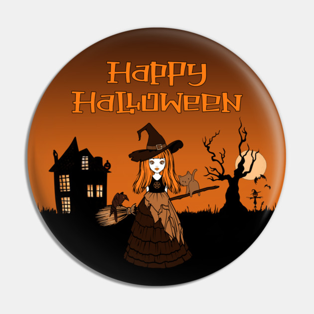 Happy Halloween! Orange Wiccan Pagan Cheeky Witch® Pin by Cheeky Witch