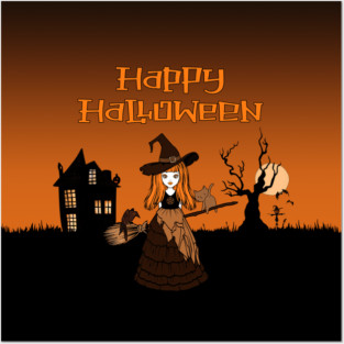 Happy Halloween! Orange Wiccan Pagan Cheeky Witch® Posters and Art