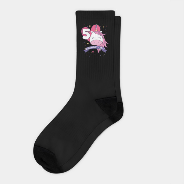 Birthday Girl! Unicorn 5th Birthday graphic design Gifts Socks by creative