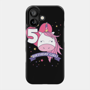 Birthday Girl! Unicorn 5th Birthday graphic design Gifts Phone Case