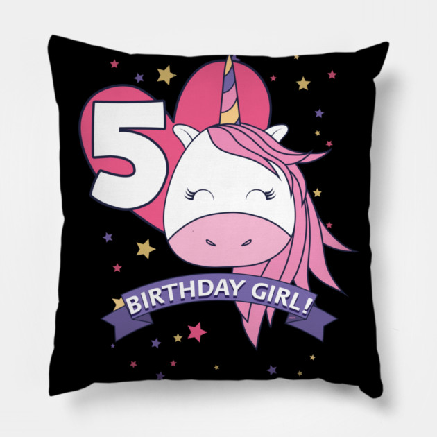 Birthday Girl! Unicorn 5th Birthday graphic design Gifts Pillow by creative