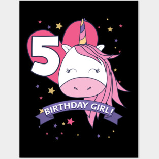 Birthday Girl! Unicorn 5th Birthday graphic design Gifts Posters and Art