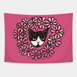 Tuxedo Kitty Cat Love Tapestry