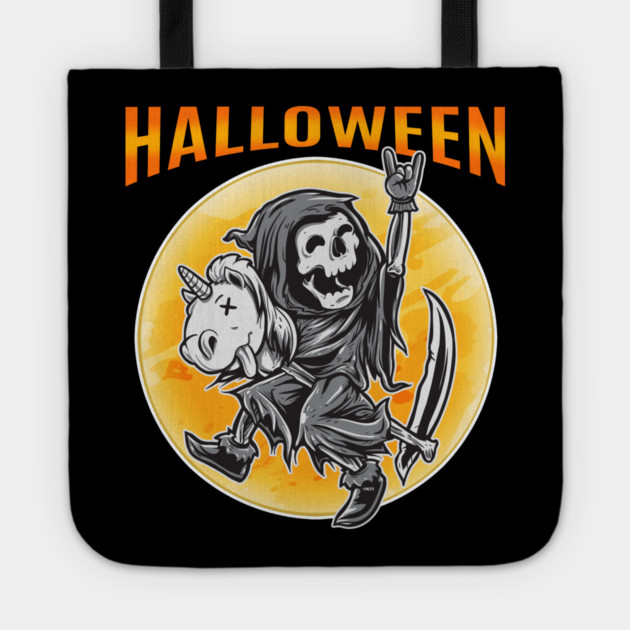 Death Reaper on a Toy Unicorn Funny Halloween Tote by creative