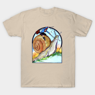 Cottagecore Vintage Little Boy Riding a Garden Snail Fantasy T-Shirt
