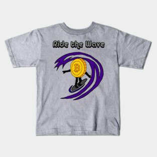 Funny Bitcoin Surfer Riding Crypto Wave Kids T-Shirt