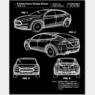 Tesla Model X Patent White Posters and Art