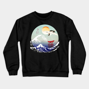 The Great Wave Japanese Crane Crewneck Sweatshirt
