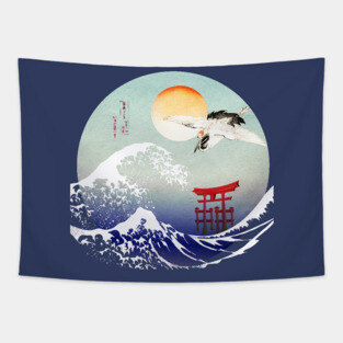The Great Wave Japanese Crane Tapestry