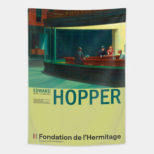 Edward Hopper - Nighthawks - Minimalist Exhibition Art Poster Tapestry