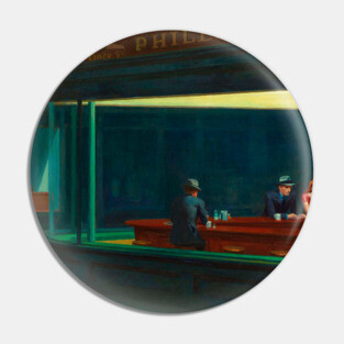 Edward Hopper - Nighthawks - Minimalist Exhibition Art Poster Pin