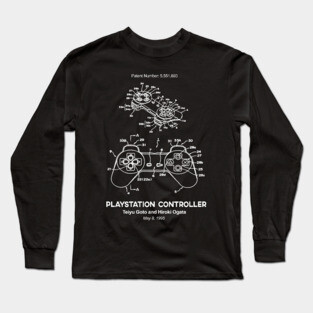 Playstation Controller Patent White Long Sleeve T-Shirt