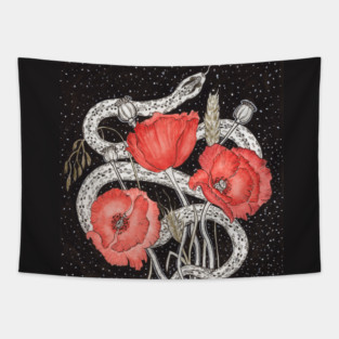 Demeter Symbols. Snake, Red Poppies and Cereals Tapestry