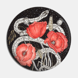 Demeter Symbols. Snake, Red Poppies and Cereals Pin
