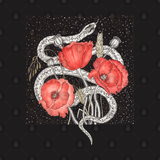Demeter Symbols. Snake, Red Poppies and Cereals by paintingbetweenbooks