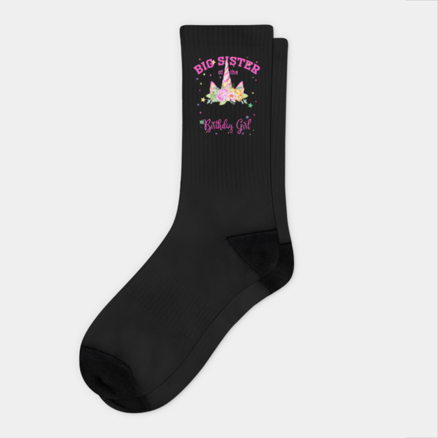 Big Sister of the Birthday Girl! Unicorn Face Theme Gift graphic Socks by creative