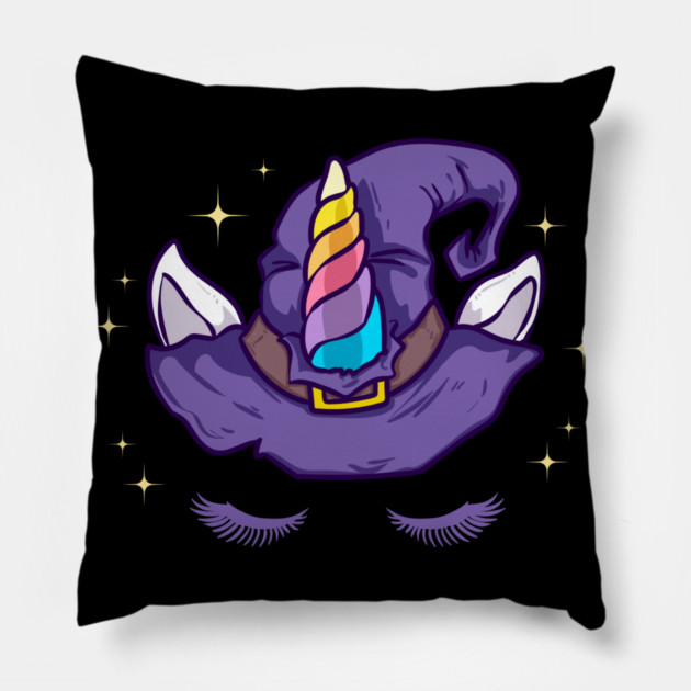 Unicorn Face with Long Lashes Witch Hat Characters Pillow by creative