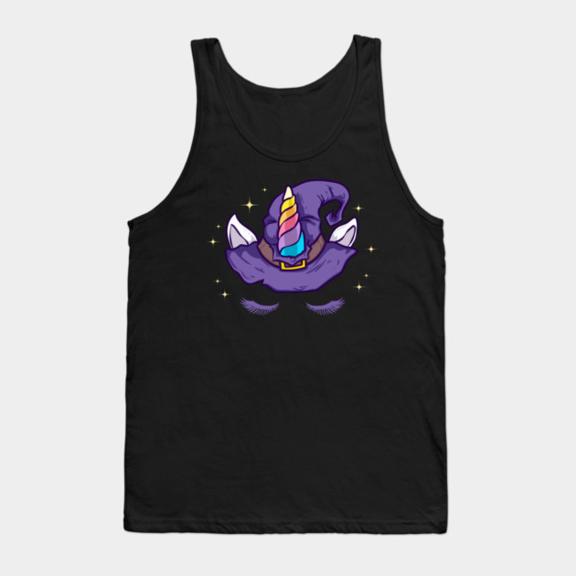 Unicorn Face with Long Lashes Witch Hat Characters Tank Top by creative