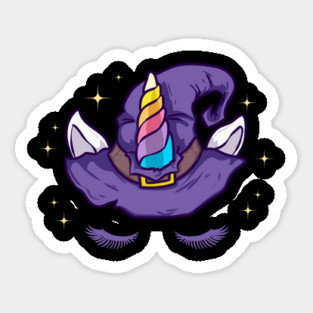 Unicorn Face with Long Lashes Witch Hat Characters Sticker
