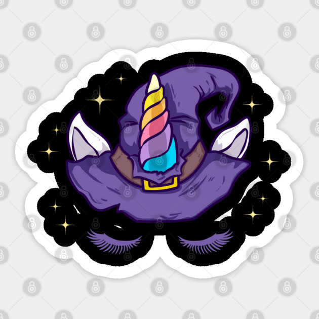 Unicorn Face with Long Lashes Witch Hat Characters Sticker by creative