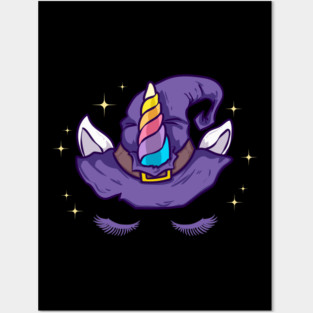 Unicorn Face with Long Lashes Witch Hat Characters Posters and Art