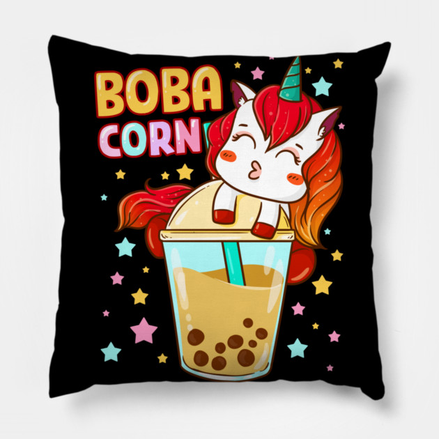 Boba Tea Bubble Tea Cute Kawaii Unicorn Gift design Pillow by creative