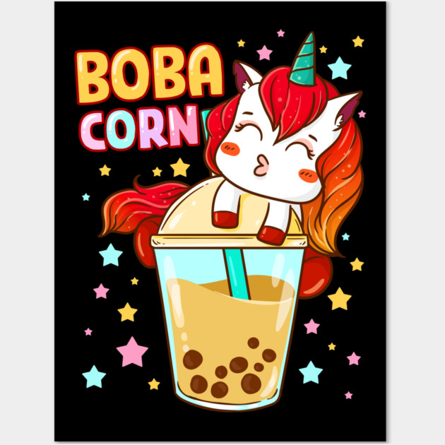 Boba Tea Bubble Tea Cute Kawaii Unicorn Gift design Wall Art by creative