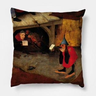 DEMON BIRD WITH ICE SKATES IN THE DARK  Detail from Triptych of the Temptation of St. Anthony by Hieronymus Bosch Pillow