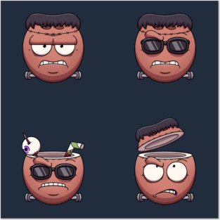 Funny And Cool Coconut Frankenstein Monster Faces Sticker Pack Posters and Art