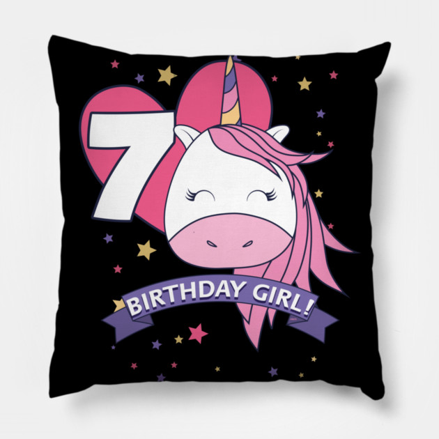 Birthday Girl! Unicorn 7th Birthday graphic design Gifts Pillow by creative