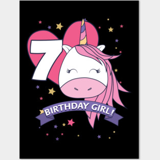 Birthday Girl! Unicorn 7th Birthday graphic design Gifts Posters and Art