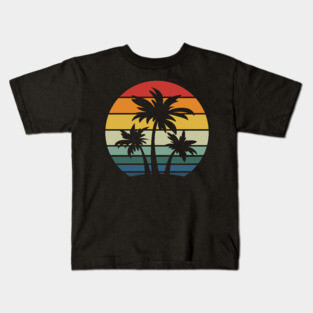 Retro 80s and 90s Beach Style Palm Trees with Sunset Kids T-Shirt