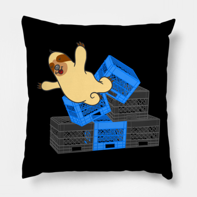 Funny Sloth Falling Milk Crate Challenge Pillow by belownormal
