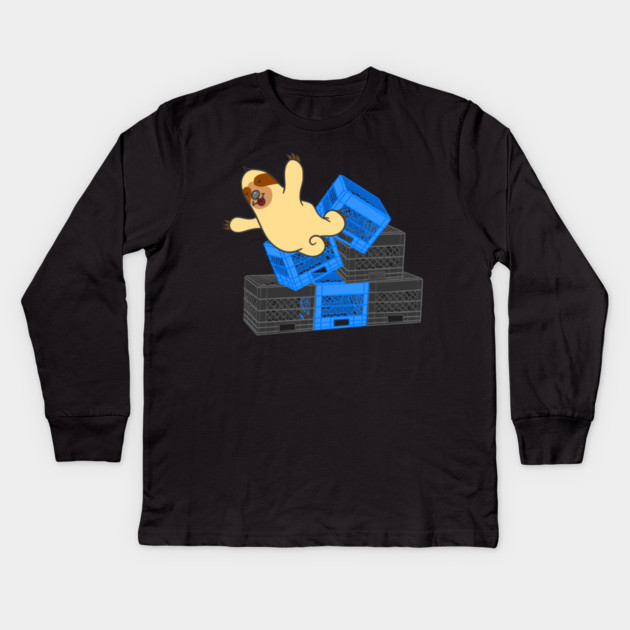 Funny Sloth Falling Milk Crate Challenge Kids Long Sleeve T-Shirt by belownormal