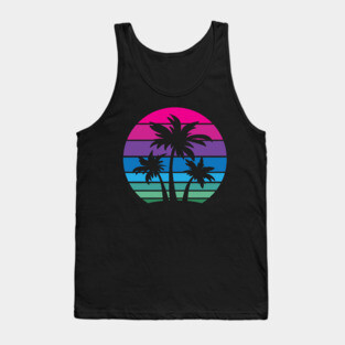 Retro 80s and 90s Tropical Beach Style Palm Tree Sunset Design Tank Top