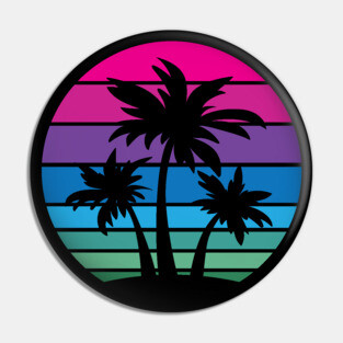 Retro 80s and 90s Tropical Beach Style Palm Tree Sunset Design Pin