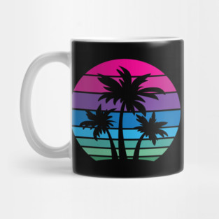 Retro 80s and 90s Tropical Beach Style Palm Tree Sunset Design Mug