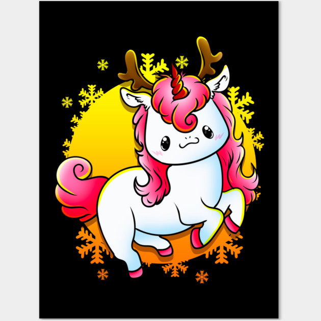 Kawaii Xmas Unicorn Funny Humor Wall Art by creative