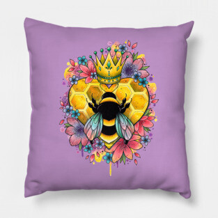 Queen Bee Watercolor by Lorna Laine Pillow